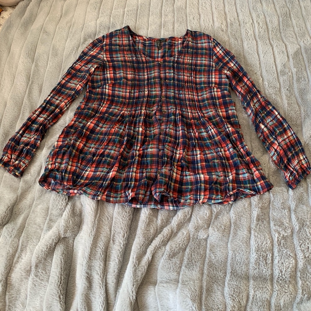 Ethyl Women’s Plaid Long Sleeve Button Down Shirt